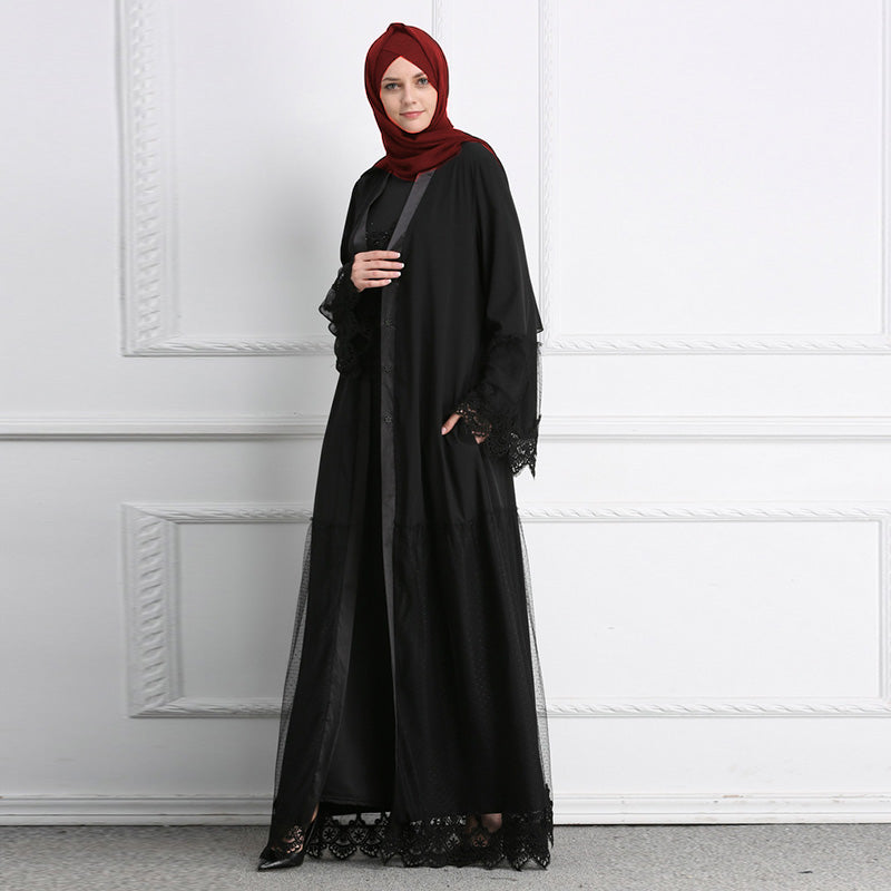 Dubai Robe Lace Open Abaya Malaysian National Style