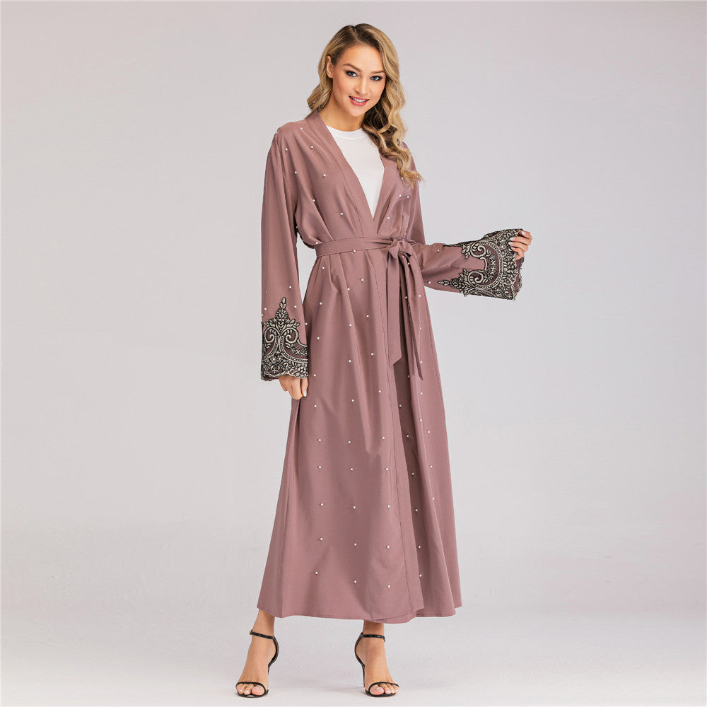 Long-sleeved Embroidered Beaded Robe