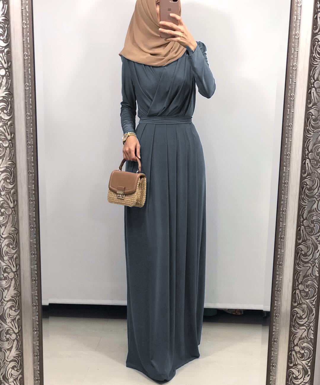 Solid Color Long Dress Modest