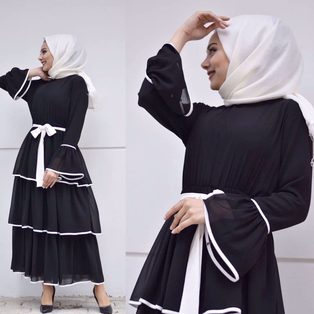 Arab fashion black and white dress